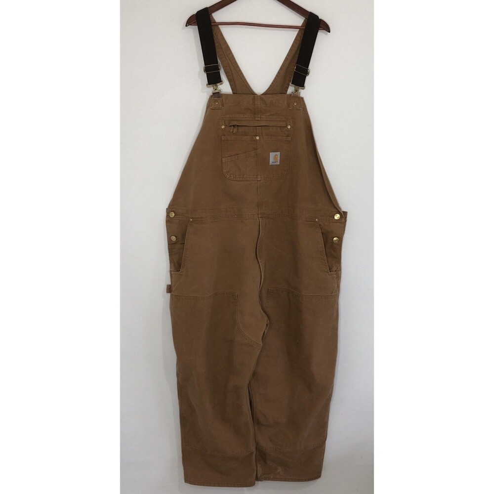 Carhartt Men's Relaxed Fit Duck Bib Overall 52X30 Brown 102776-211 Double Knee